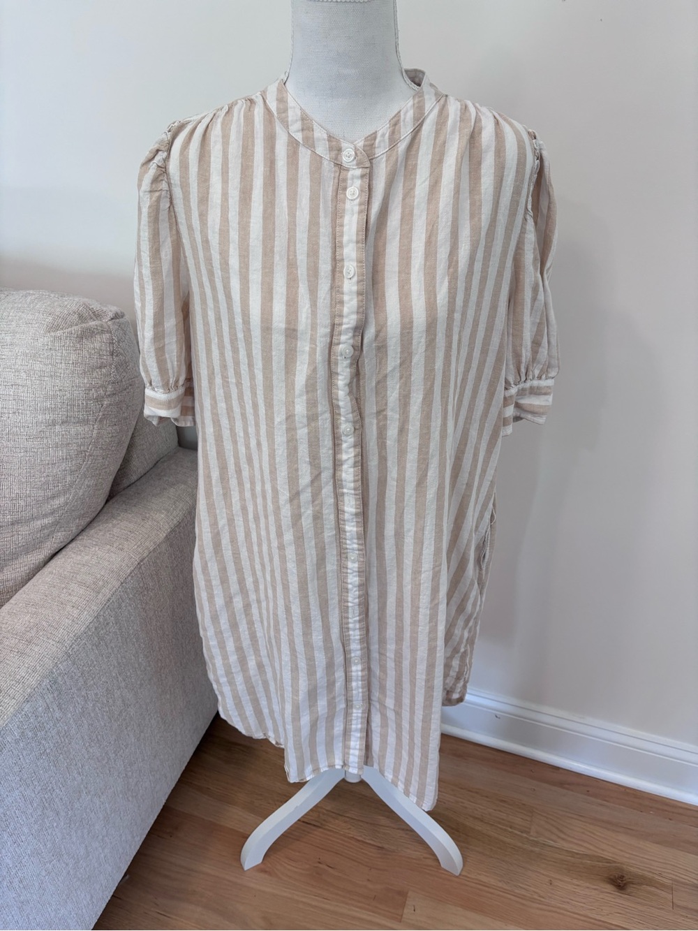 GAP tan and cream striped button down dress size large